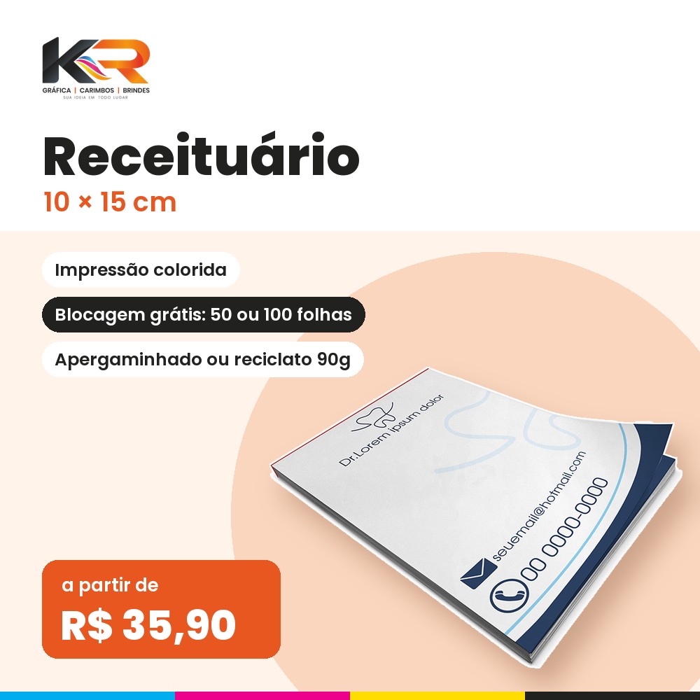 Receituário 10 × 15 cm – KR Carimbos e Gráfica